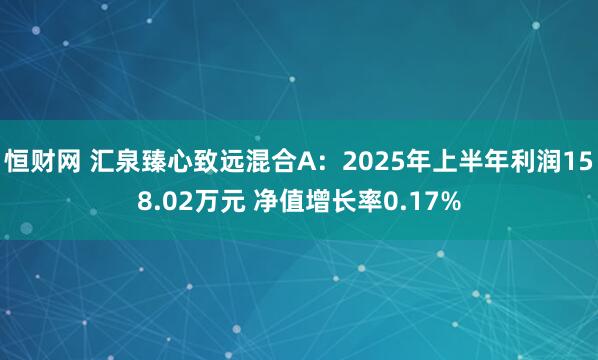 恒财网 汇泉臻心致远混合A：2025年上半年利润158.02万元 净值增长率0.17%