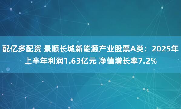 配亿多配资 景顺长城新能源产业股票A类：2025年上半年利润1.63亿元 净值增长率7.2%
