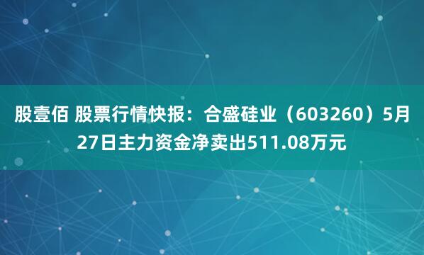 股壹佰 股票行情快报：合盛硅业（603260）5月27日主力资金净卖出511.08万元